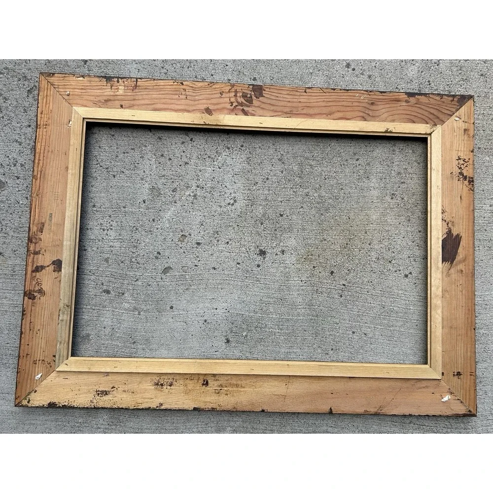 Vintage Large Wood Picture Frame Gold Green Linen Liner 20x30 Mexico